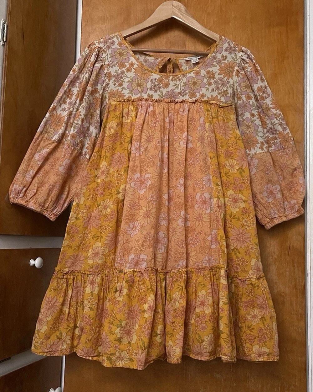 AE American Eagle Swingy Babydoll Mini Dress Trapeze Floral Boho Tiered Size M
